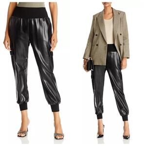 Cinq A Sept Giles Black Faux Leather Jogger Pants Size XL Comfort Minimalist